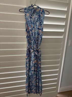 J. McLaughlin Blue and Peach Floral Sleeveless Maxi Dress